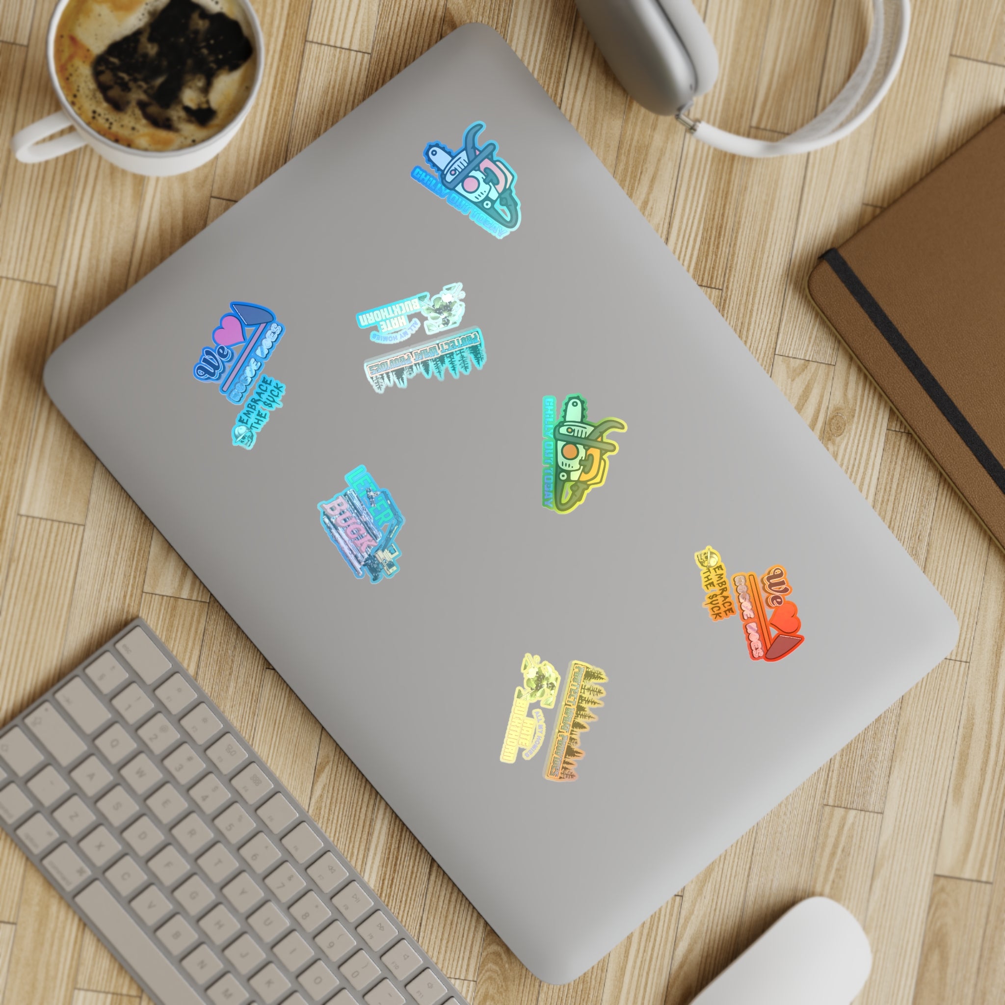 Chainsaw & Outdoors Sticker Sheet Bundle — 5-Piece Vinyl Pack (We Love Suck, Chill Out Today)