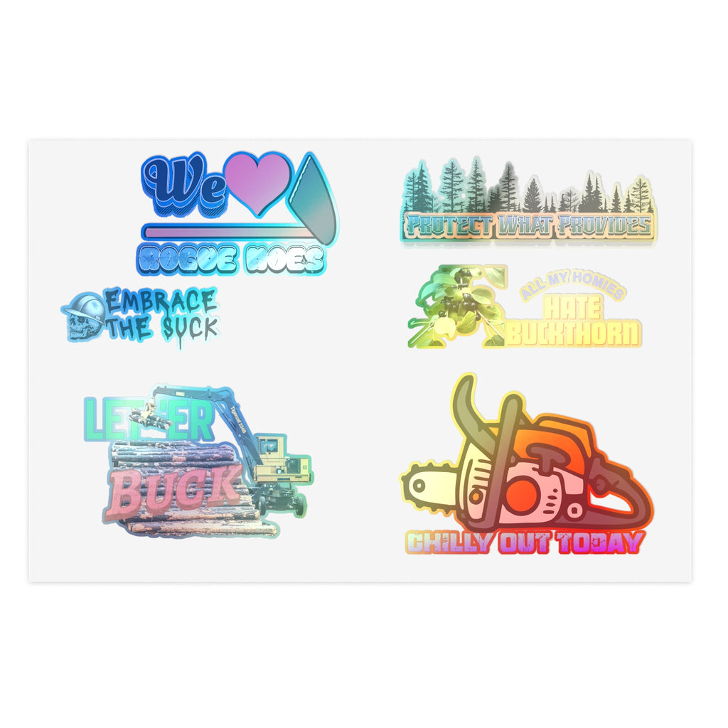 Chainsaw & Outdoors Sticker Sheet Bundle — 5-Piece Vinyl Pack (We Love Suck, Chill Out Today)