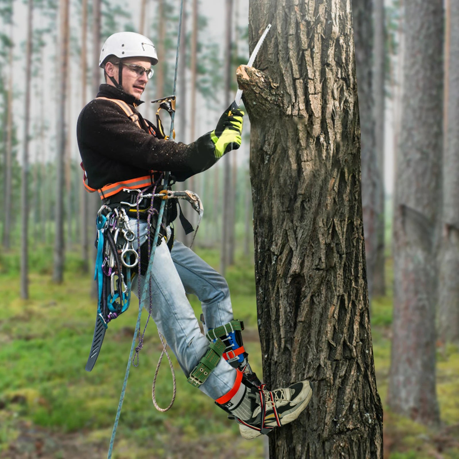 Tree Climbing Spikes Kit w/Safety Harness Gloves Double Teeth Tree Climbing Gear Climber Arborist Aider Tool