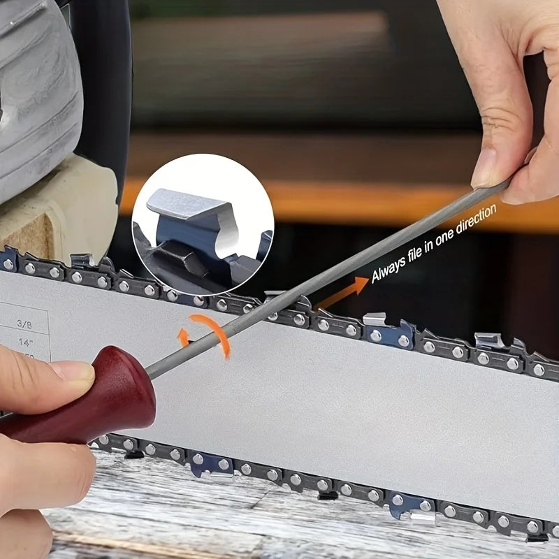 Handle Saw Chain File Set, Logging Saw File, 4.0/4.8/5.5mm Diameter, Electric Chain Saw Small Round File, Logging Saw File