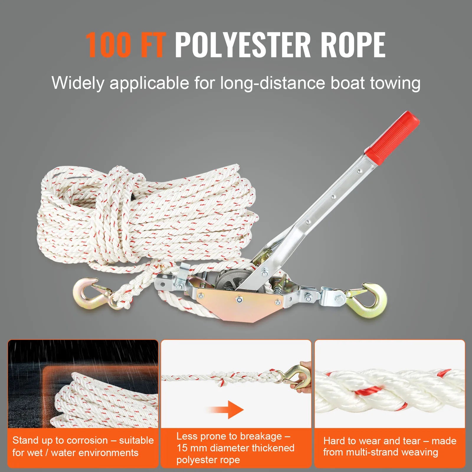 0.75Ton Rope Puller Come Along Winch with 2 Hooks