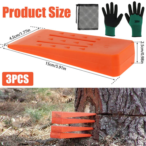 3Pcs Tree Cutting Wedges Durable Plastic Effective Felling Wedge Logging Supplies Safety Chainsaw Accessories with Gloves