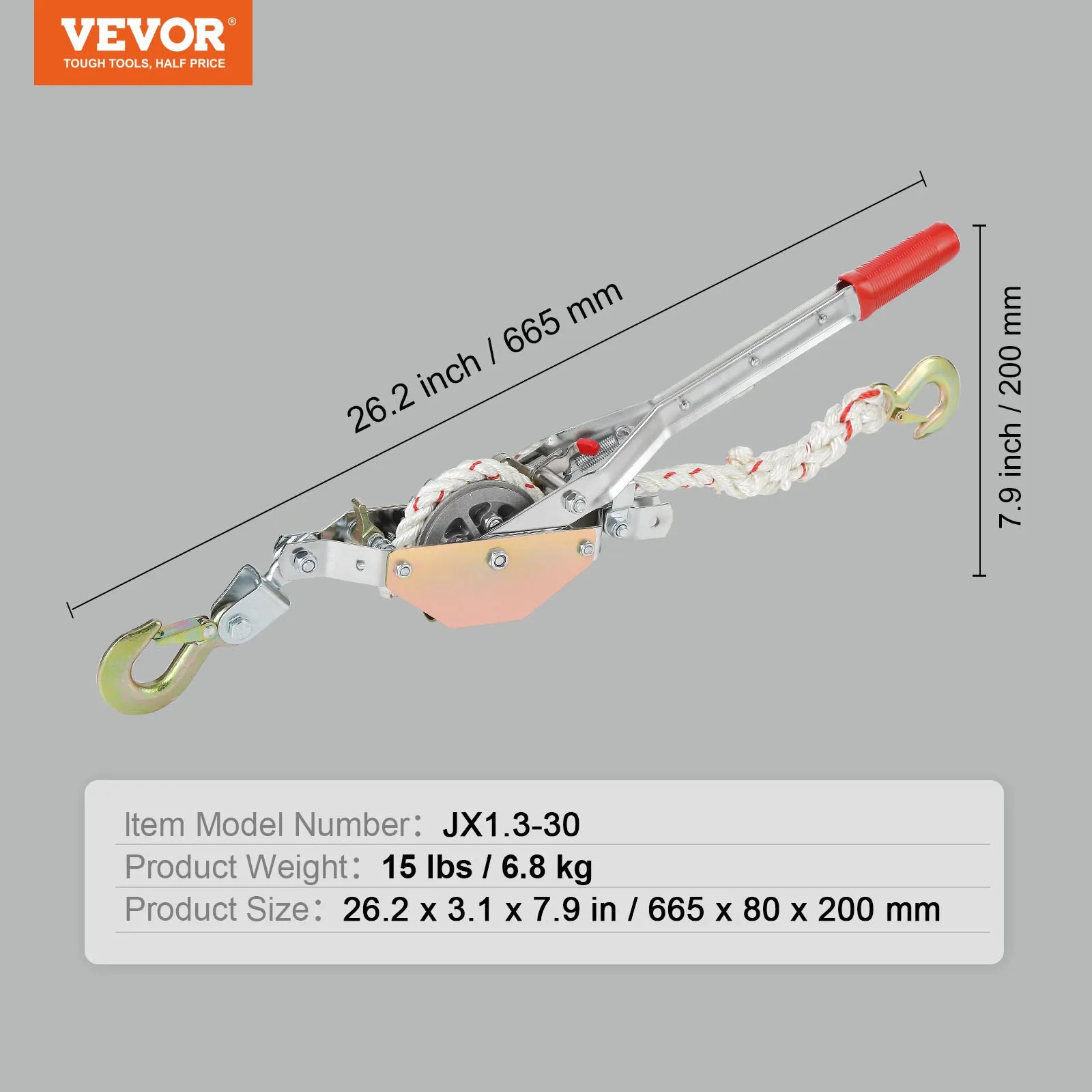 0.75Ton Rope Puller Come Along Winch with 2 Hooks