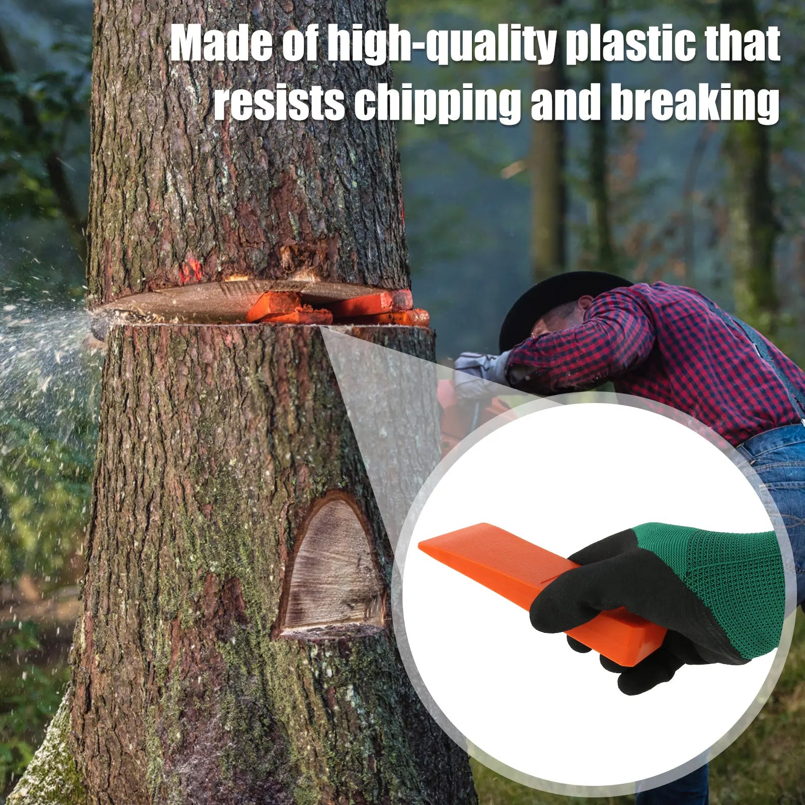 3Pcs Tree Cutting Wedges Durable Plastic Effective Felling Wedge Logging Supplies Safety Chainsaw Accessories with Gloves