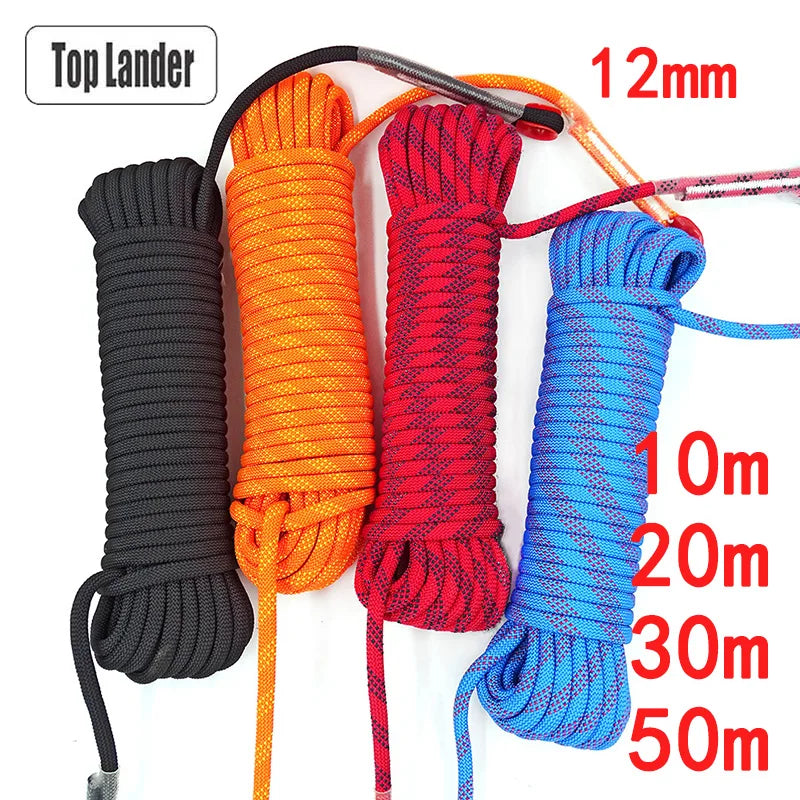 12mm Climbing Rope Outdoor Tree Rock Equipment Mountaineering Lifeline Emergency Survival Safety Gear Escape Rescue Static Rope
