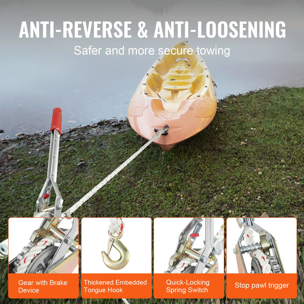 0.75Ton Rope Puller Come Along Winch with 2 Hooks
