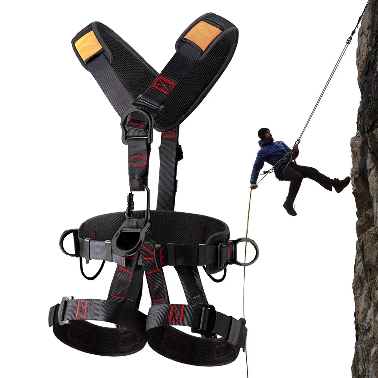 Five-Point Safety Harness Fall Protection Kit Adjustable & Detachable Climbing Belt Tree Climbing Gear with Secure Buckles