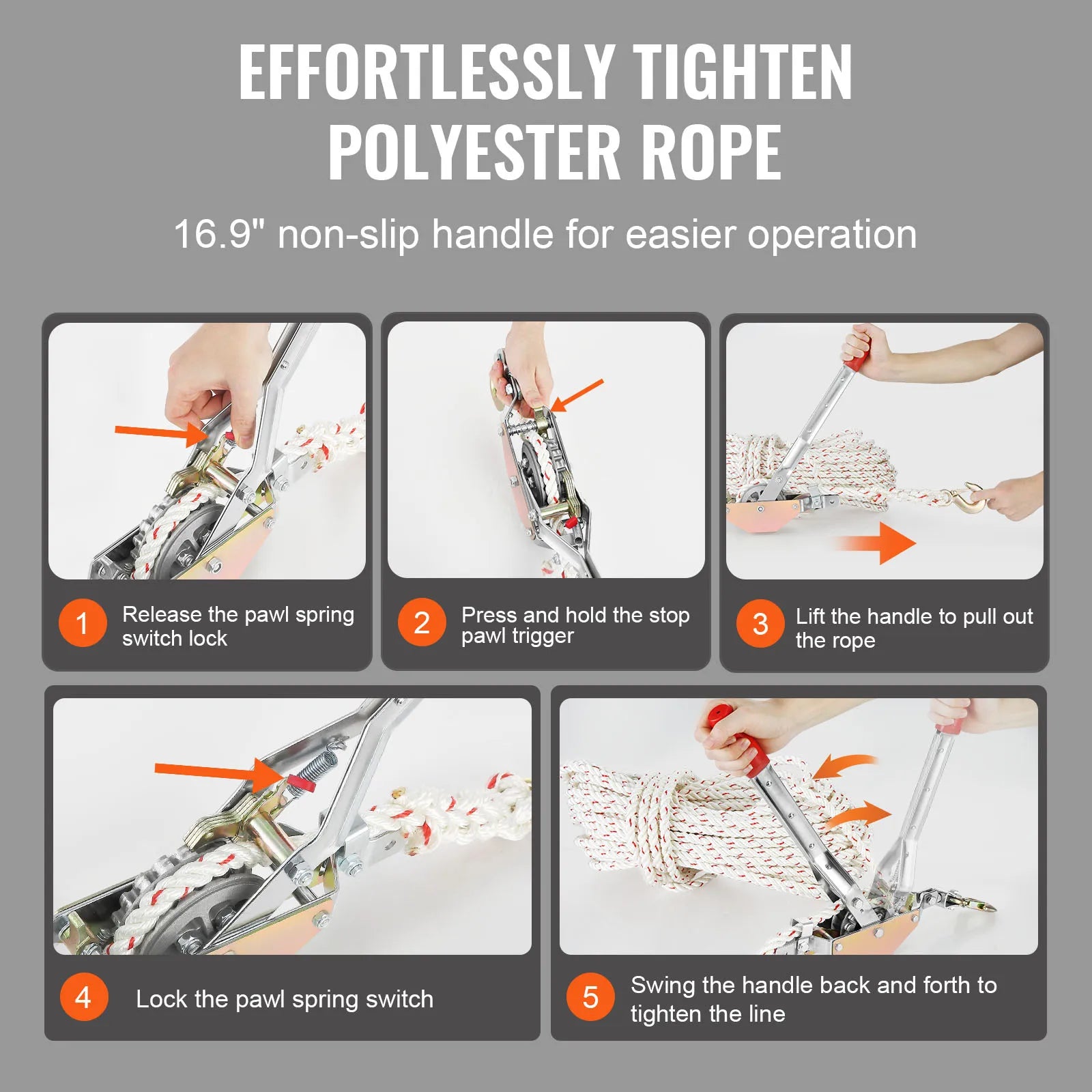 0.75Ton Rope Puller Come Along Winch with 2 Hooks